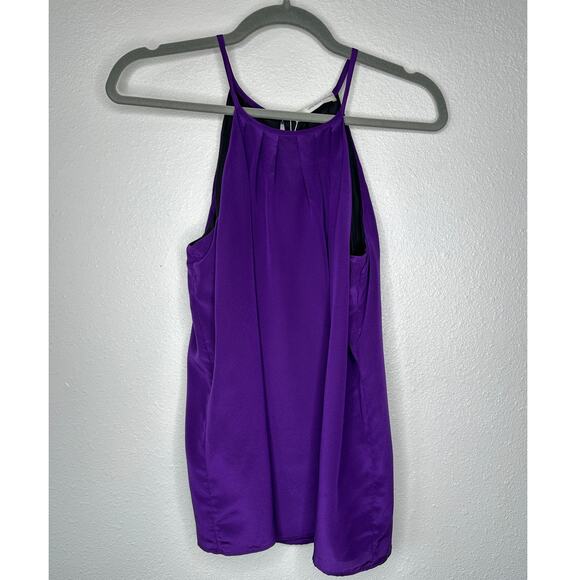 NWT Lavender Brown Purple Silk Front Pleat High Neck Keyhole Back Top L - Picture 2 of 10